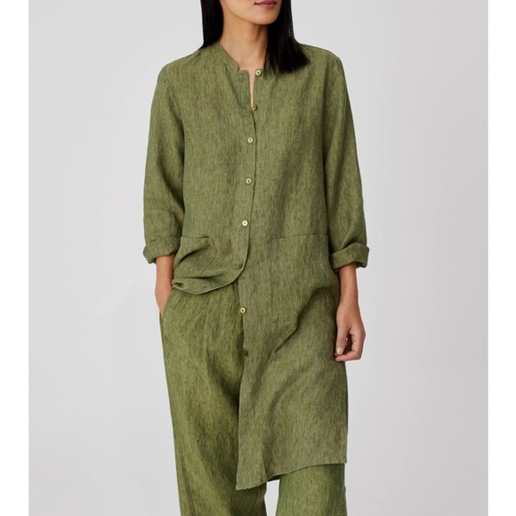 Eileen Fisher Tops - EILEEN Fisher Washed Organic Linen Delave Long Shirt 1X Green